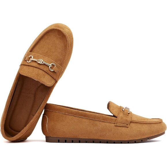Women's Tan Suede Arch Support Casual Slip on Comfort Dressy Penny Loafers - Picture 6 of 9